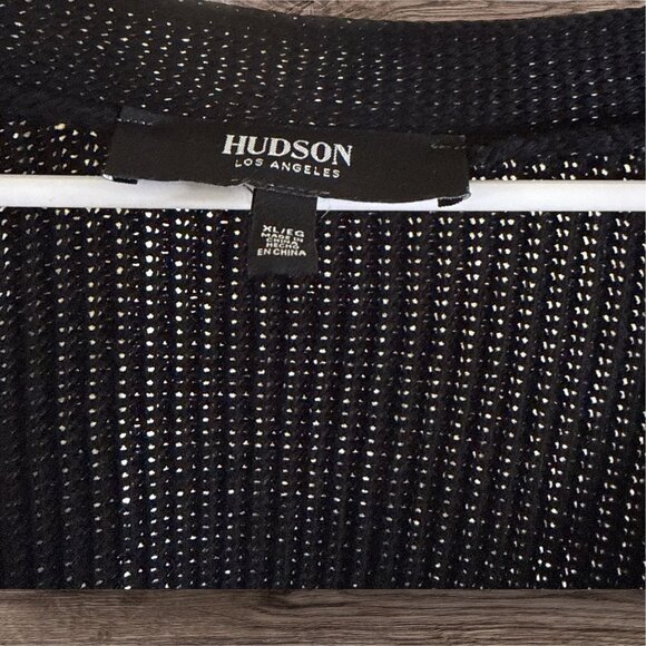 Hudson Los Angeles Solid Knit V Neck Black Button Up Cardigan 100% Cotton XL - Picture 4 of 4